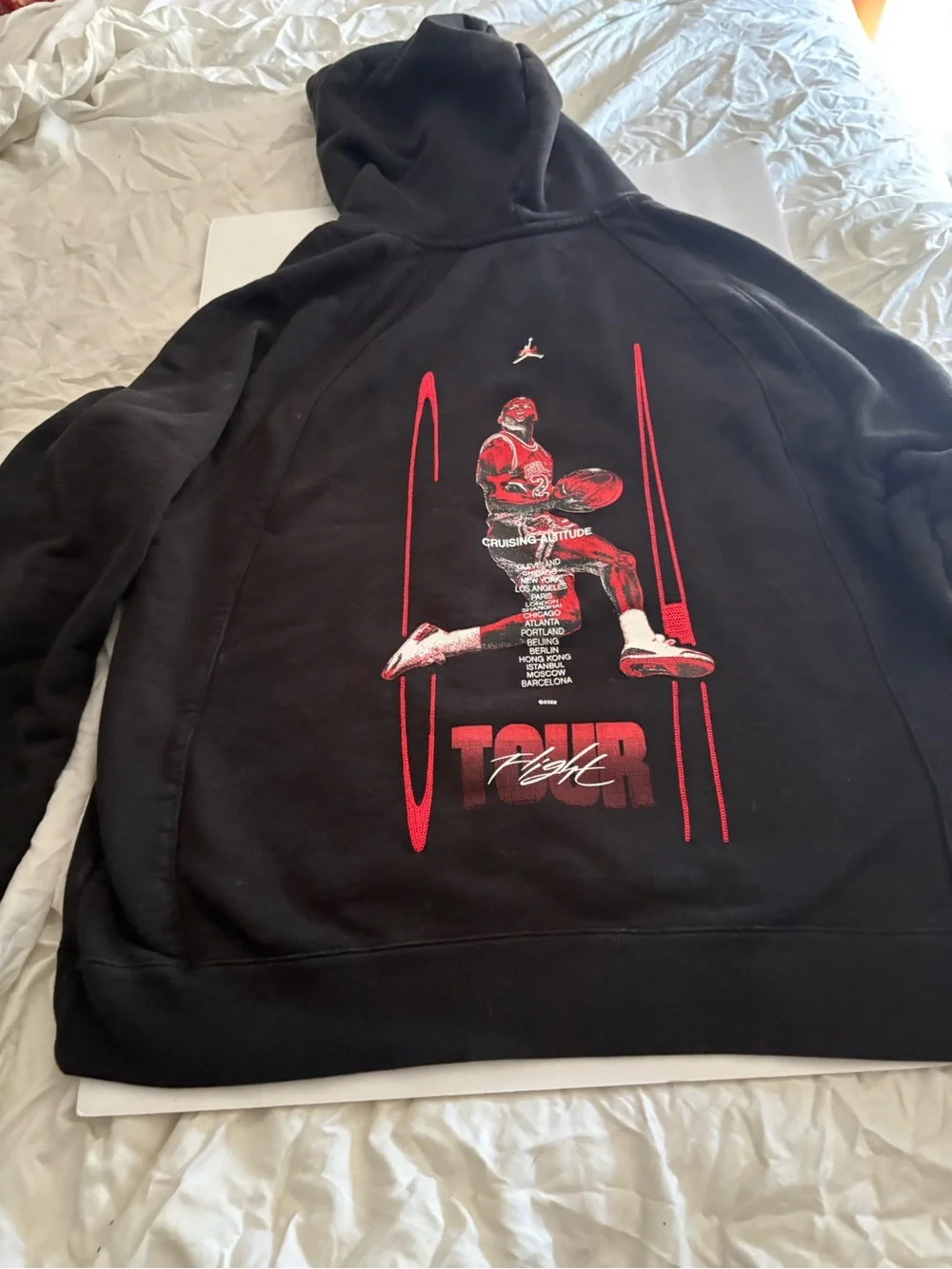 Jordan Men’s Black Hoodie with Red & White Tour Flight Graphic